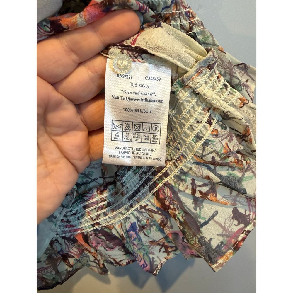 Ted Baker London Silk Dragonfly Print Ruched Peplum Blouse Top 2 - Picture 4 of 5